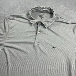 Vineyard Vines Men's Light Gray & White Micro-Stripe Polo
